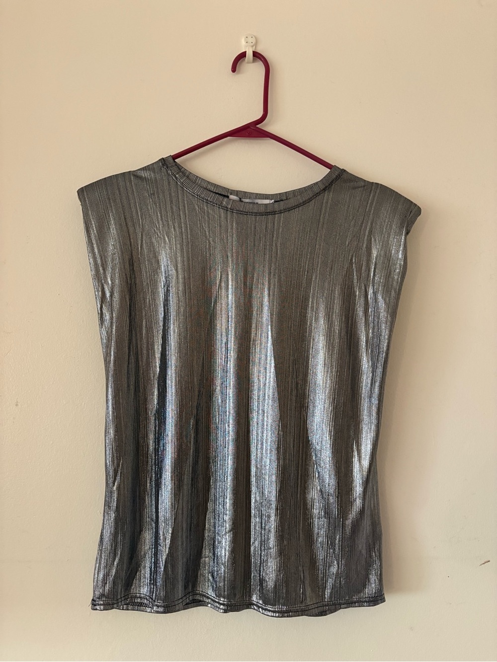 NWT  RUNWAY PARIS Shimmery Silver Women's Blouse with shoulder pads